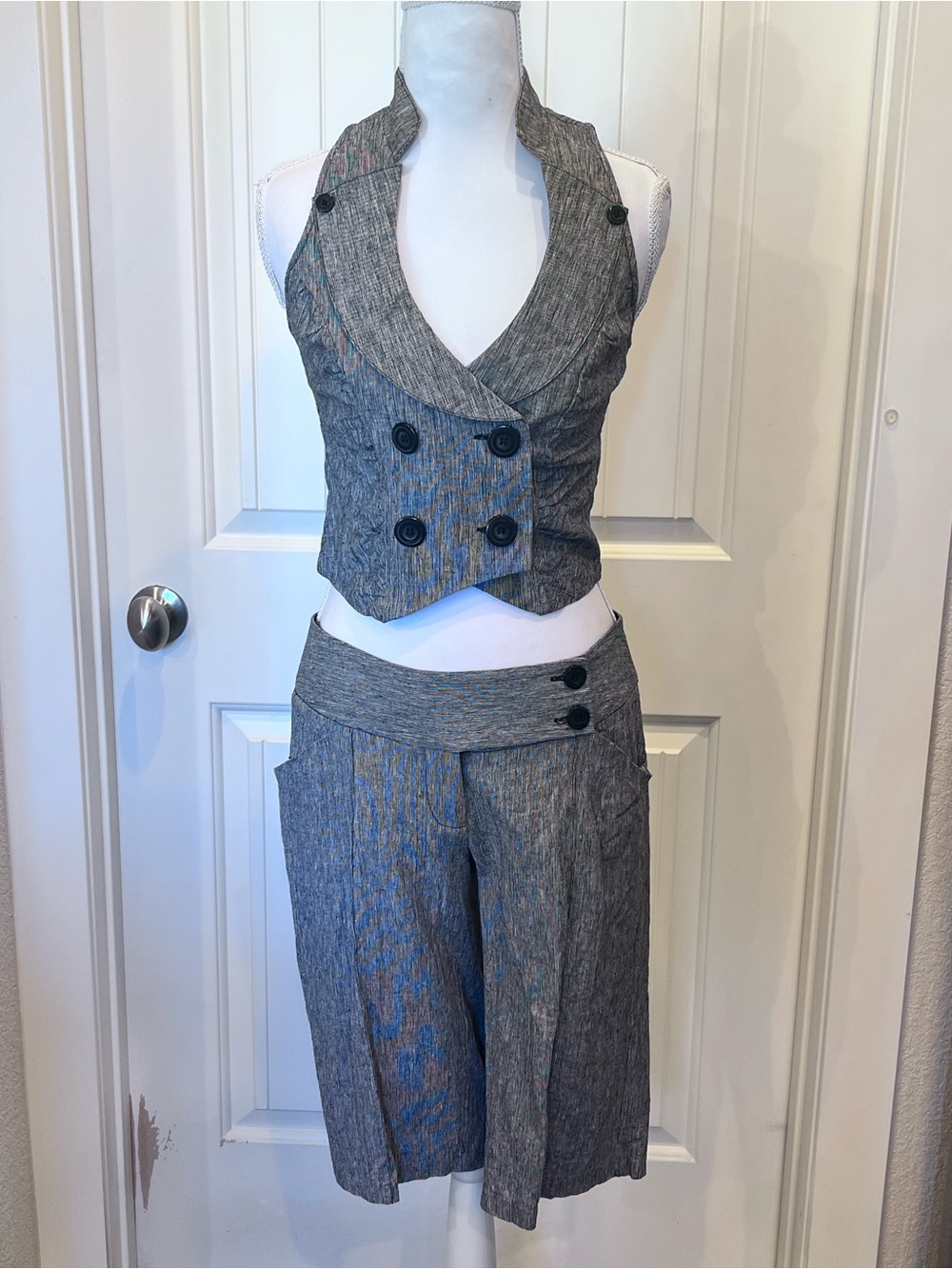 Y2K Sleeveless Vest Sz Small Matching Shorts Sz 5 Linen Cotton Blend Set
